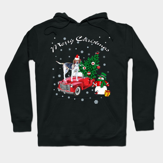 Treeing Walker Coonhound Rides Red Truck Christmas Hoodie by MarrinerAlex